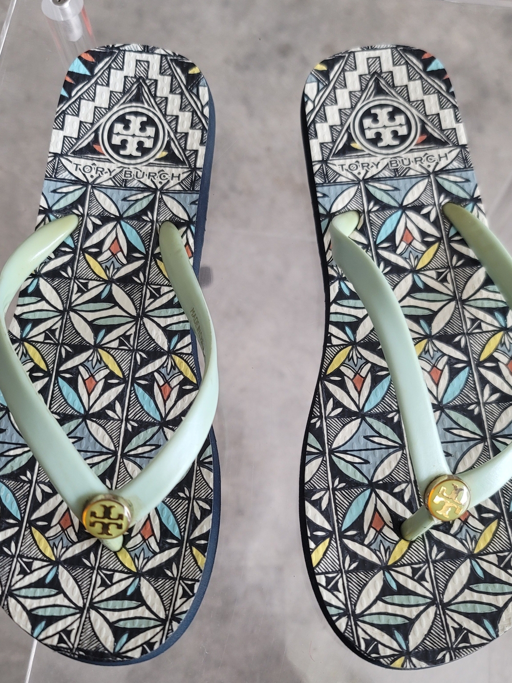 Tory Burch Mint Green Logo Flip Flops